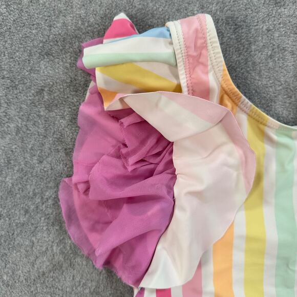 Ruffle Butts Rainbow Stripe Ruffle Swim Top Girls 6 Swimsuit - Picture 3 of 5